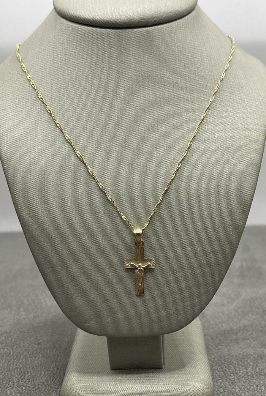 14K Singapore Chain w/ Two-tone Cross Pendant (24686)